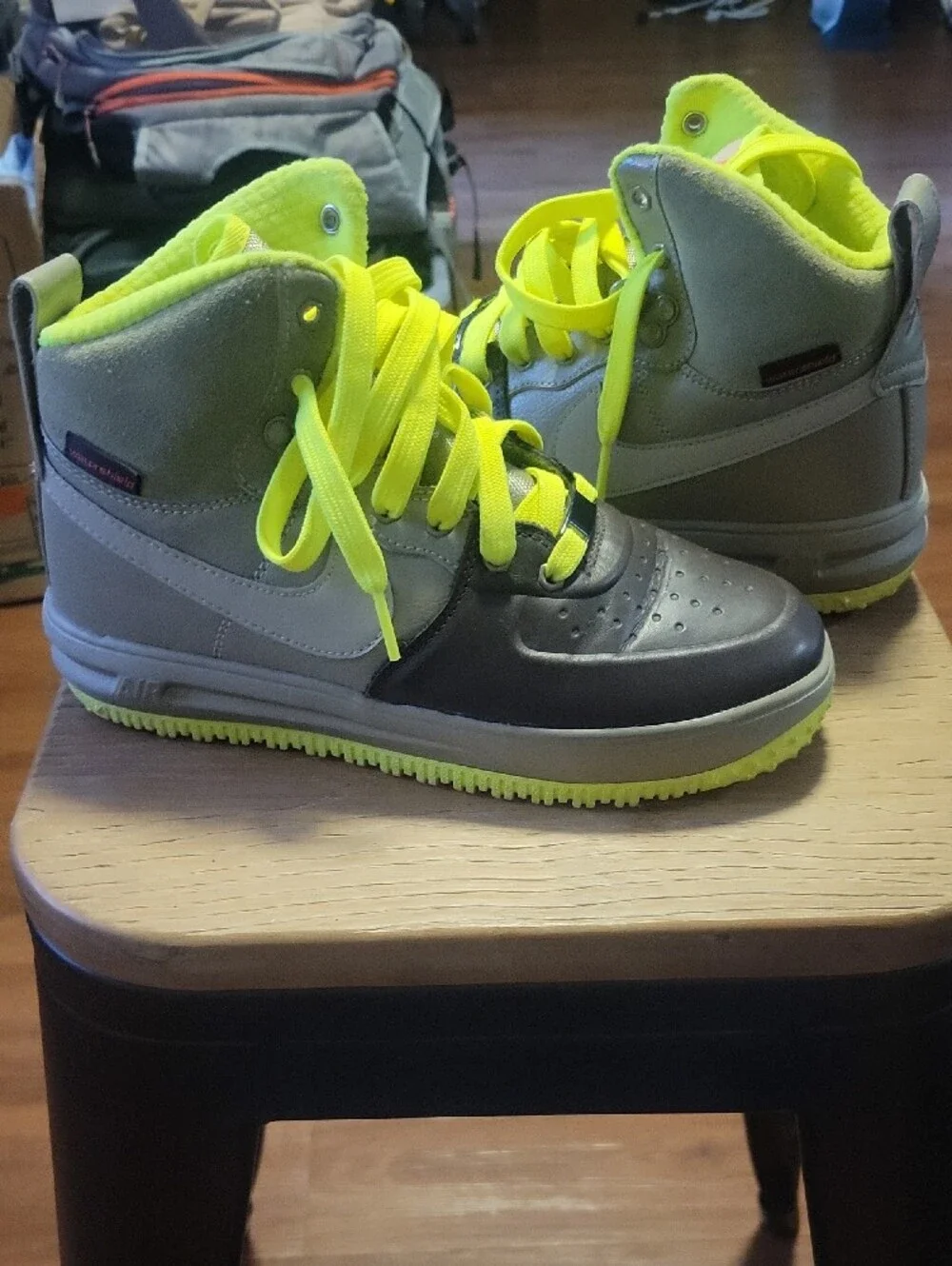 Kids Lunar Force High-Top Sneakers in Neon Yellow and Gray